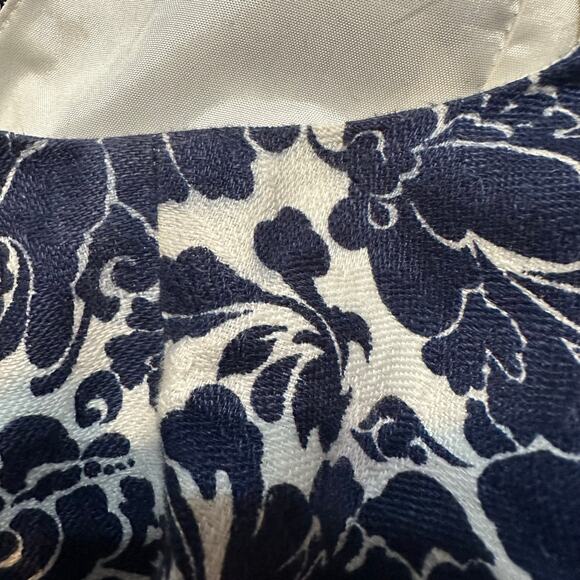 Carmen Marc Valvo Blue Floral Beaded Boatneck Linen  Mini Dress Size 8 Guest‎ - Picture 12 of 13